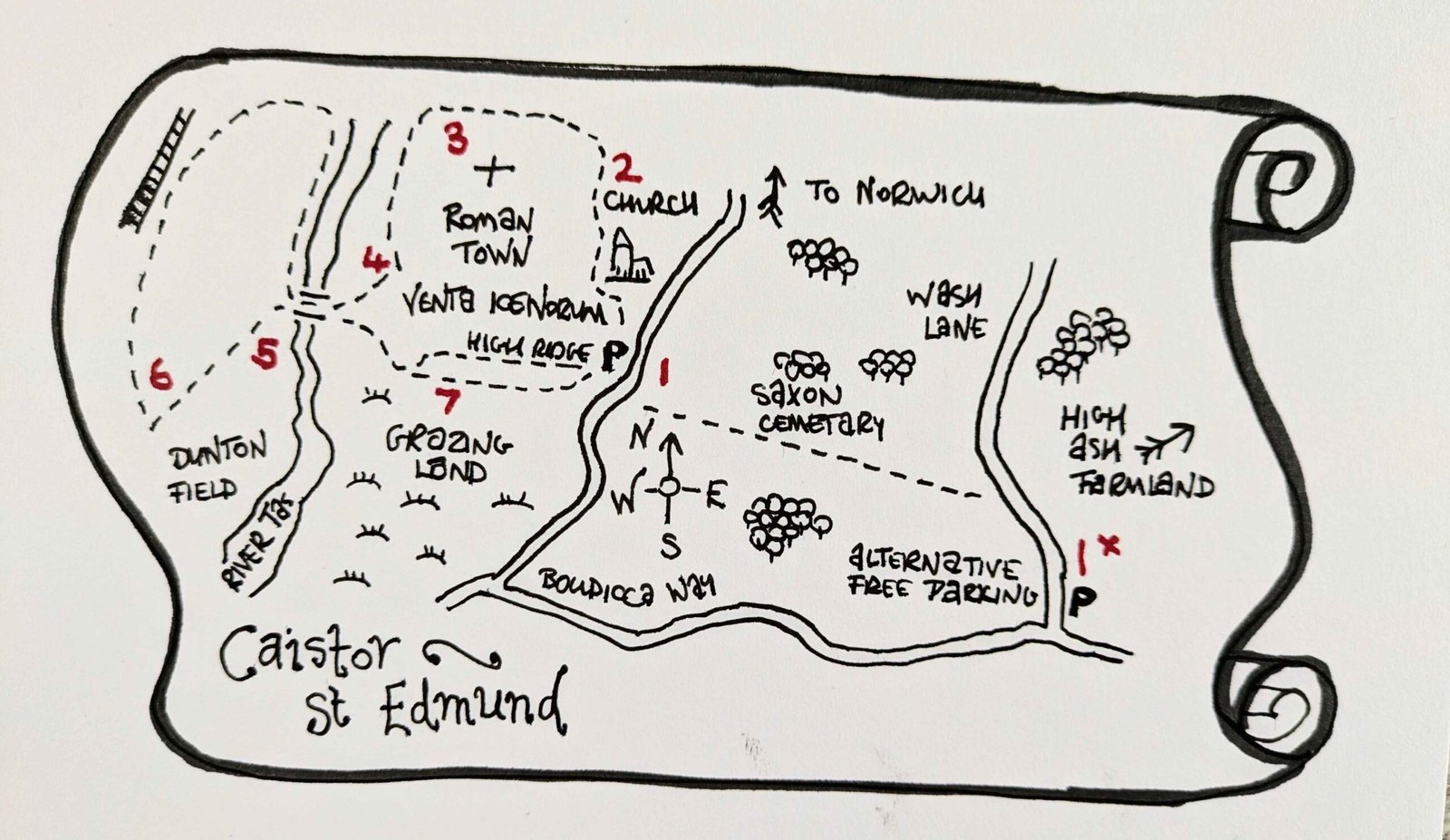 caistor roman town norwich dog walkers map